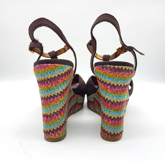 Rampage Bridgette Platform Wedge Multicolored Peep Toe Heels, Size 9.5, GUC - Picture 4 of 11